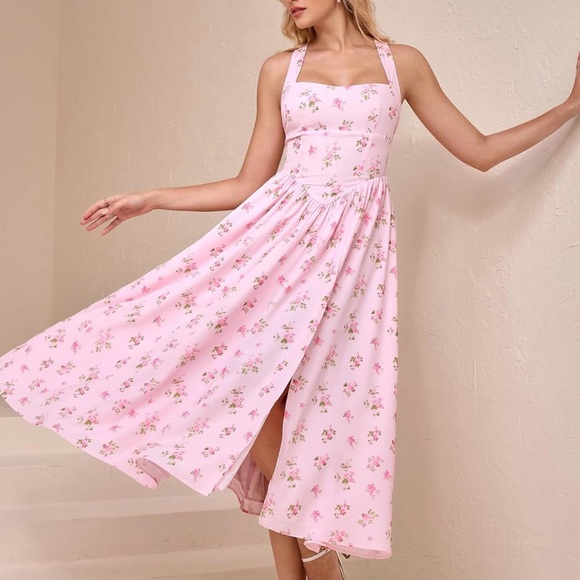 Chic Backless Pink Floral Dress - Picture 3 of 3